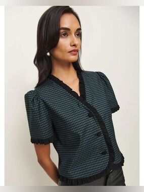 reformation bess top in black check cotton size XS